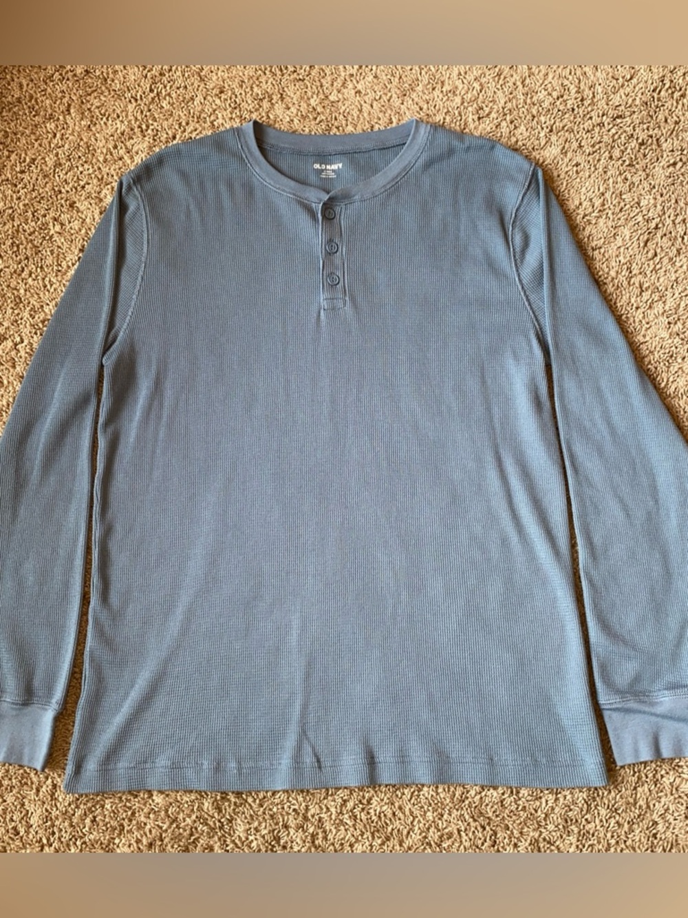 Old Navy Waffle Knit T Shirt Mens L Tall Blue Thermal Long Sleeve Base layer